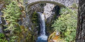 Waterfall under a bridge at Mount Ranier National Park
